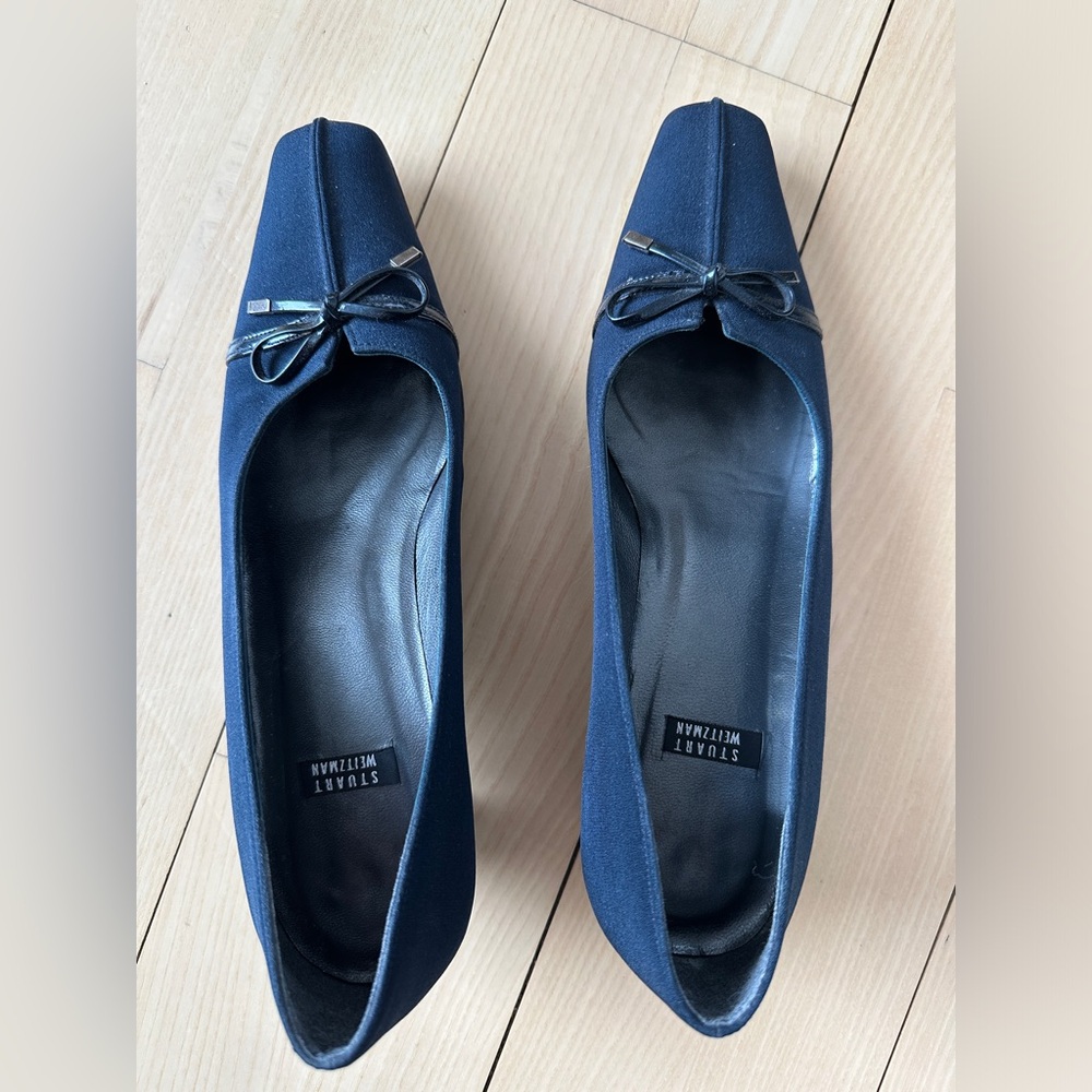 Stuart Weitzman Dark Blue Heeled Ballet Flats with Bow
